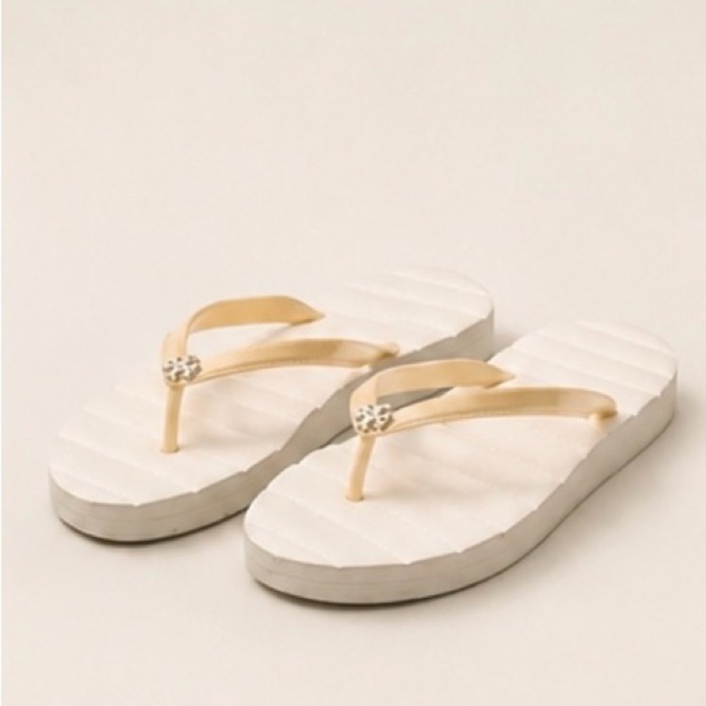 Tory Burch White Flip Flop Sandals Women’s 8M Thong Logo Beach Shoes